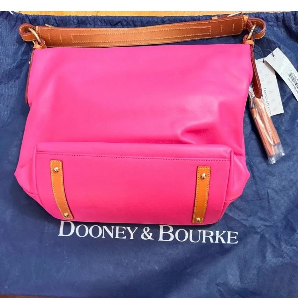 Dooney & Bourke McKenzie Fuchsia Pink Leather Hobo Bag with Tan Trim NWT